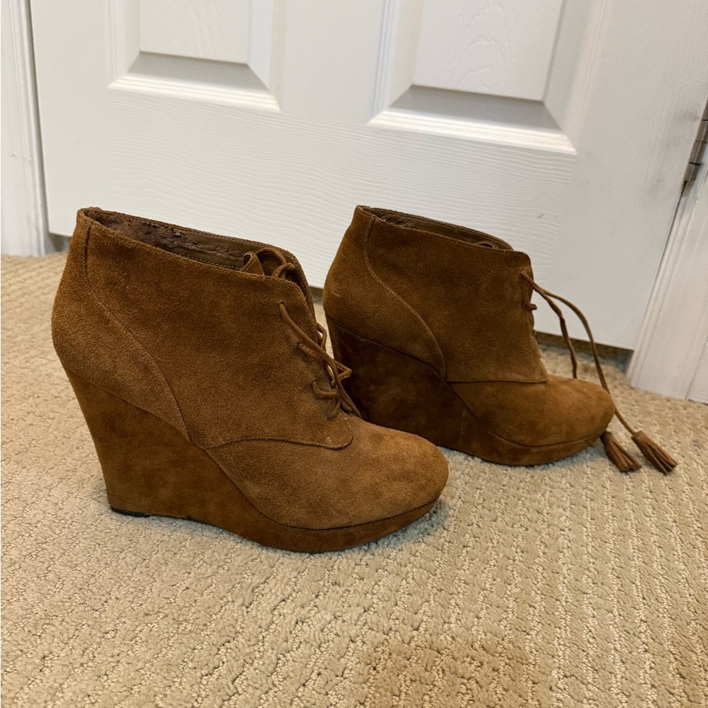 Brown Suede Wedge Ankle Boots
